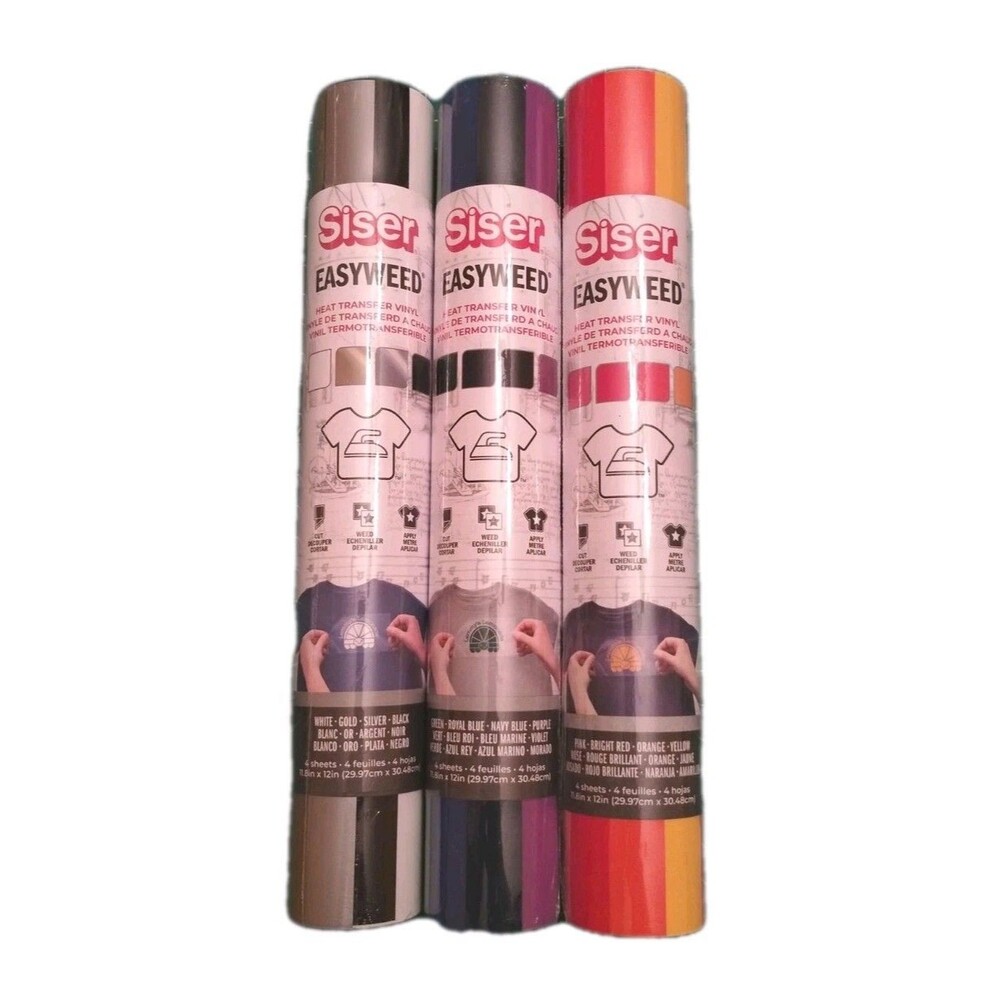 Siser EasyWeed Heat Transfer Vinyl (HVT) Multi-Color Rainbow Sampler, 3-Pack NEW